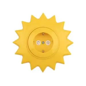 Розетка одноместная KRANZ HAPPY Солнце скрытой установки с заземлением и защитнымишторками, желтая